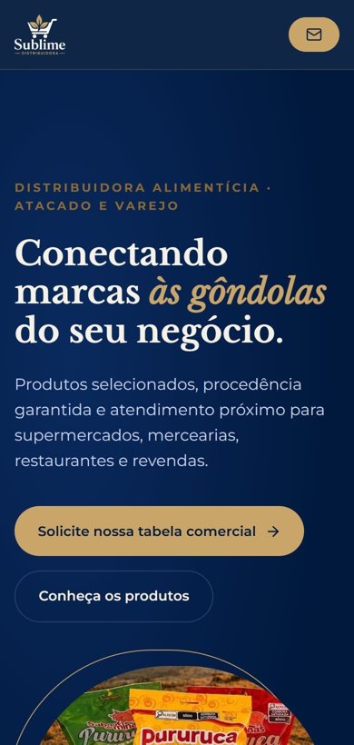 Site da Sublime Distribuidora aberto no celular